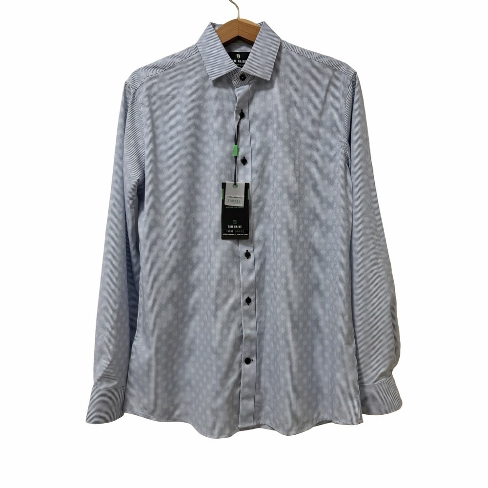 Tom Baine Mens Comfort Four Way Stretch Slim Fit Button Up Shirt Size M White